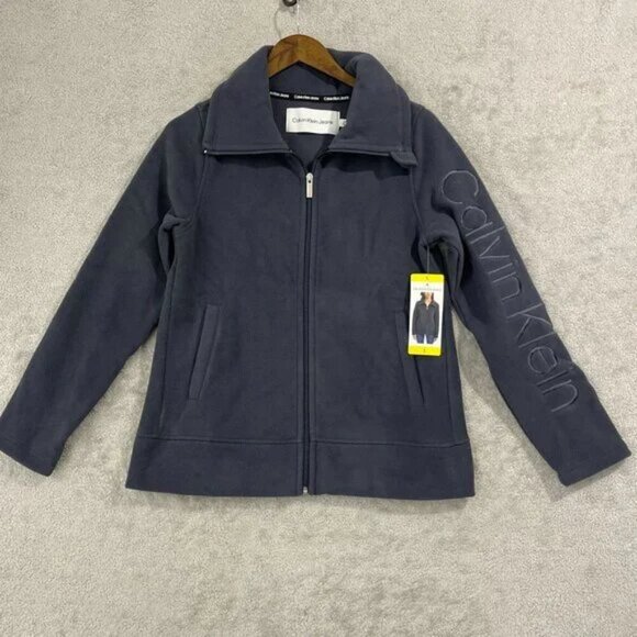 NEW Calvin Klein Jeans Womens S Full-Zip Fleece Sweatshirt Navy Blue Polyester - Picture 3 of 10